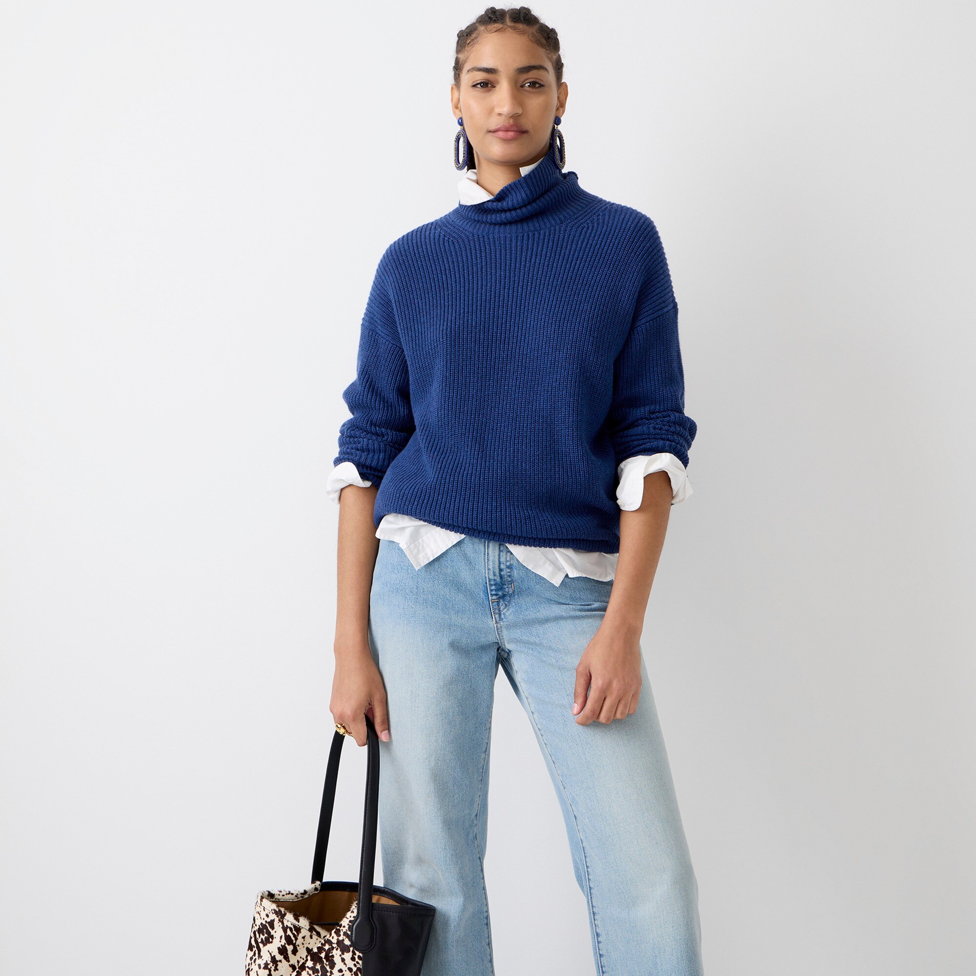 Ribbed cotton-blend relaxed turtleneck sweater
