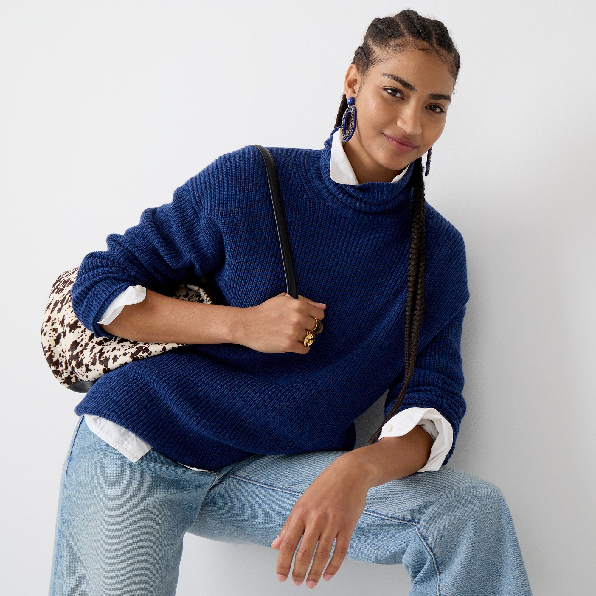 Ribbed cotton-blend relaxed turtleneck sweater