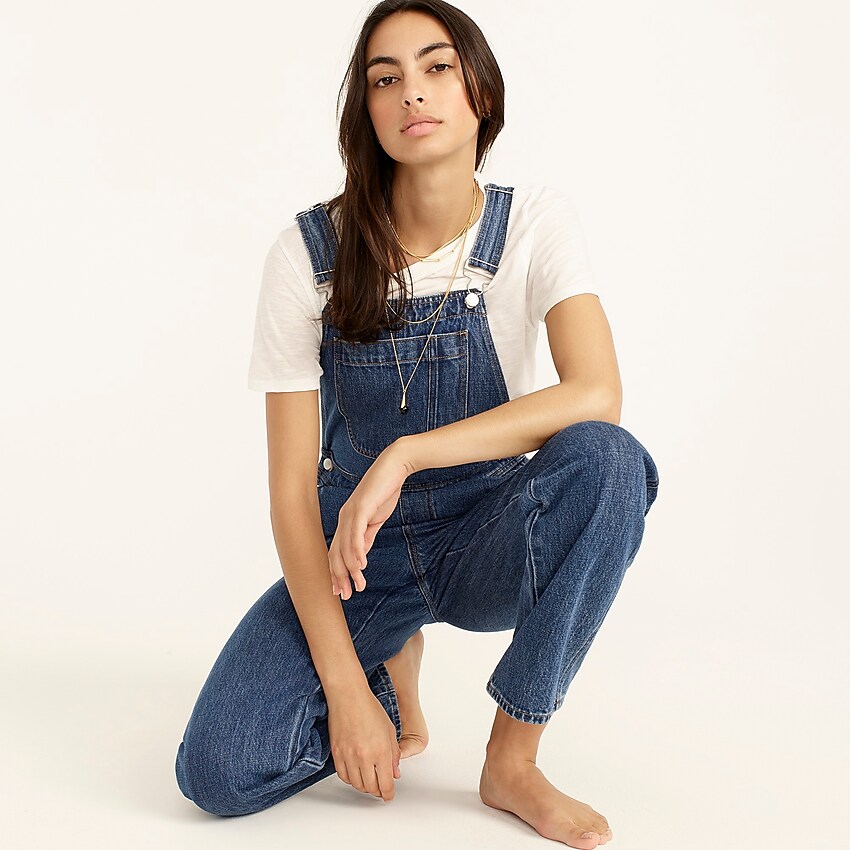 j.crew: slouchy boyfriend overall in hartwood wash for women, right side, view zoomed