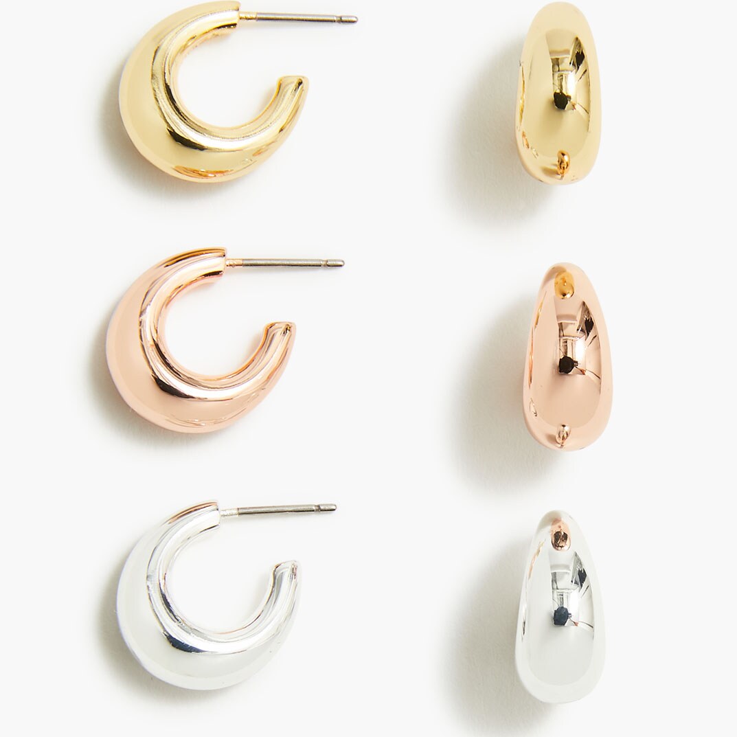 Huggie earrings set-of-three ROSE GOLD SILVER factory: huggie earrings set-of-three for women