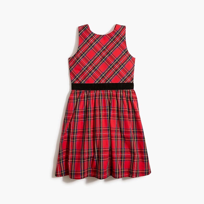 factory: girls' holiday tartan dress for girls, right side, view zoomed