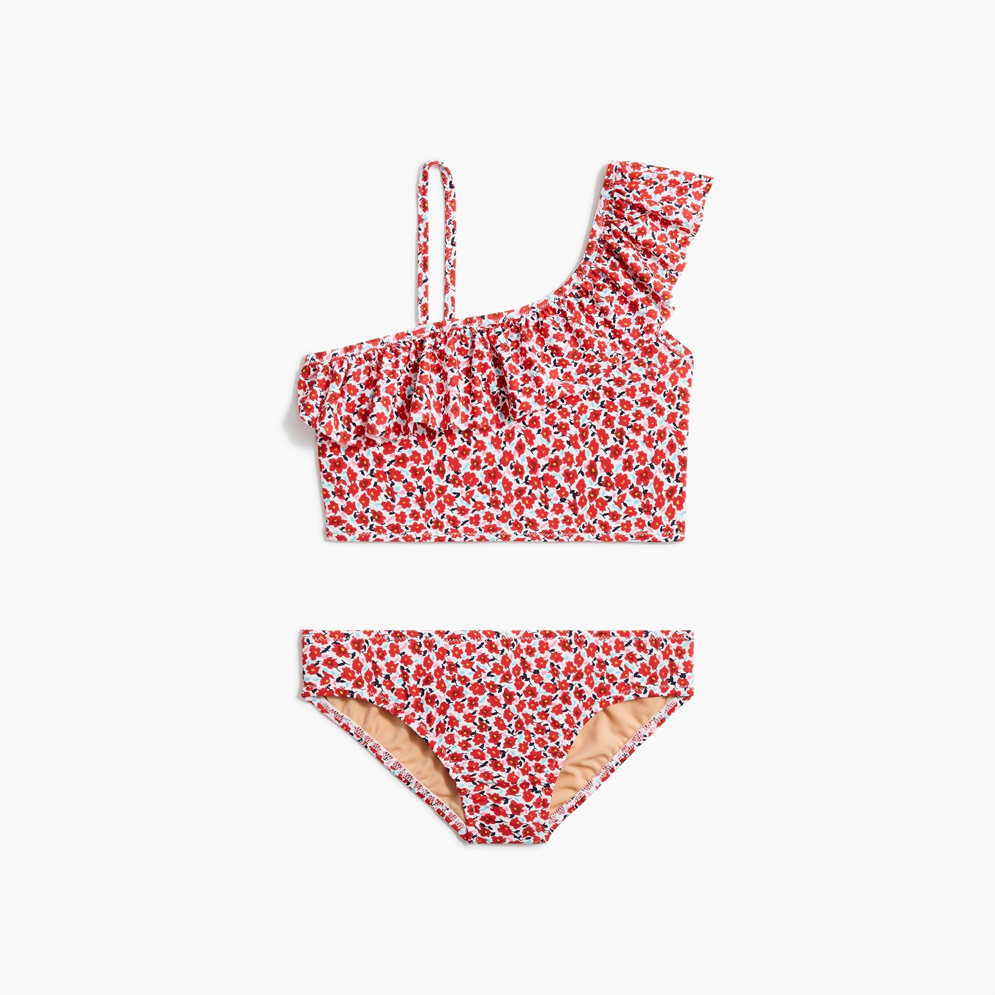 Girls' floral one-shoulder ruffle bikini