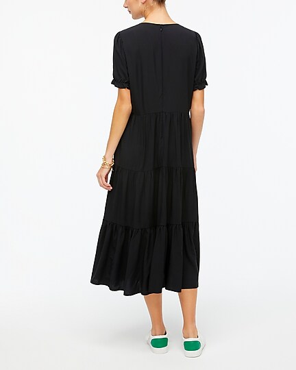 Factory: Puff-sleeve Tiered Midi Dress For Women
