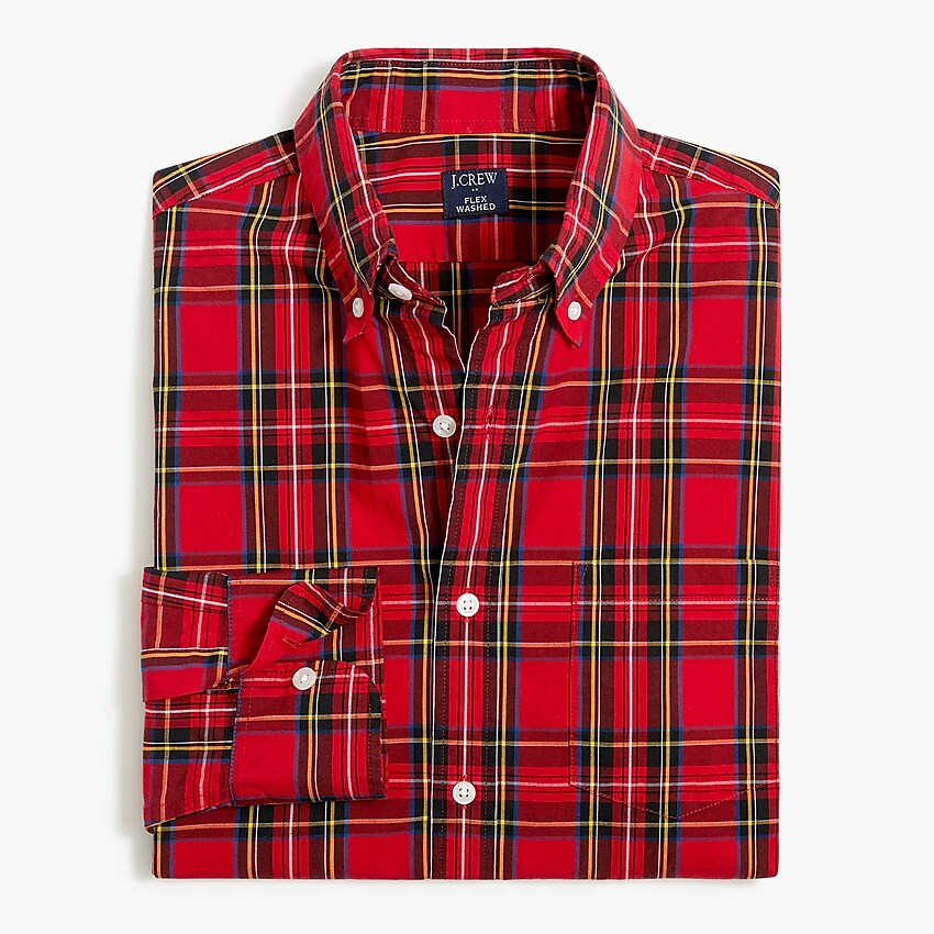 factory: holiday tartan flex casual shirt for men, right side, view zoomed