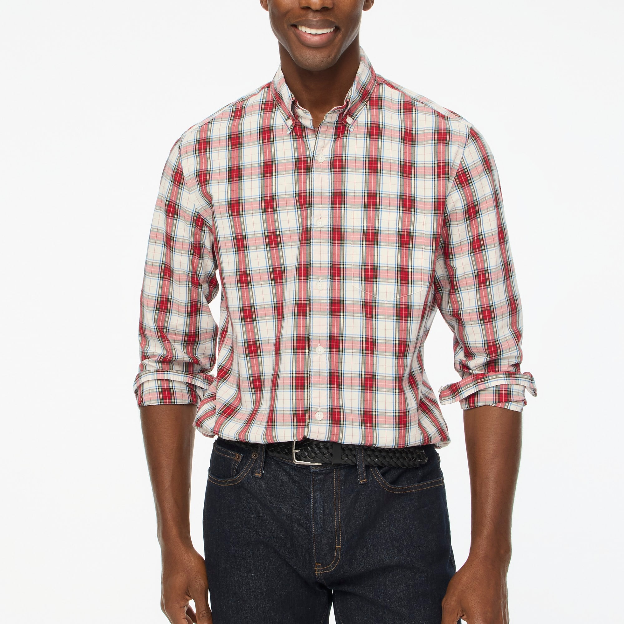 Stewart tartan slim Untucked-fit flex casual shirt