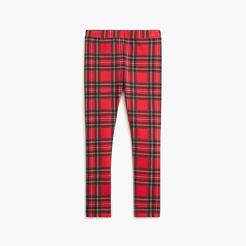 factory: girls' holiday tartan leggings for girls, right side, view zoomed
