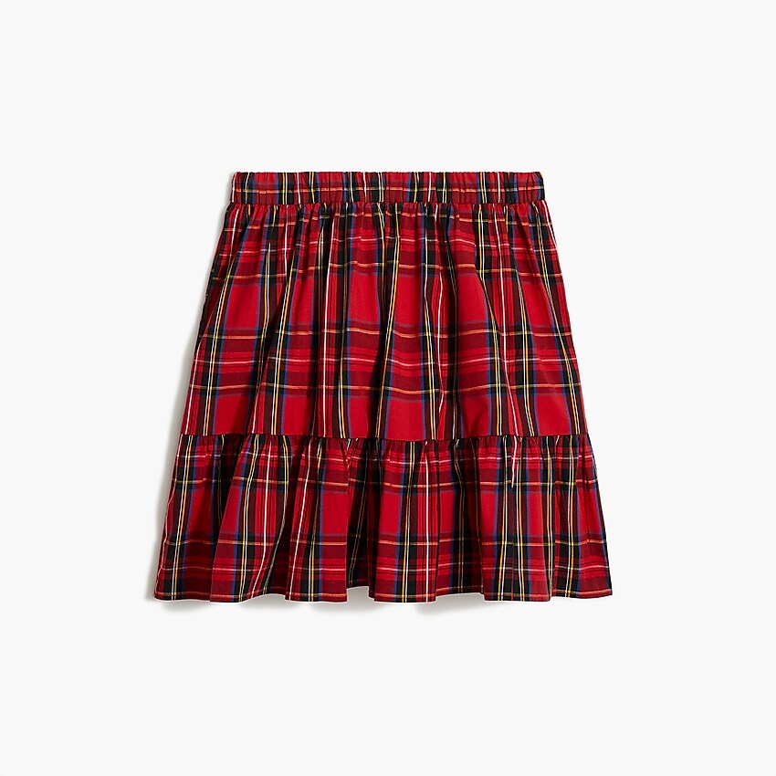 factory: girls' holiday tartan ruffle-hem skirt for girls, right side, view zoomed