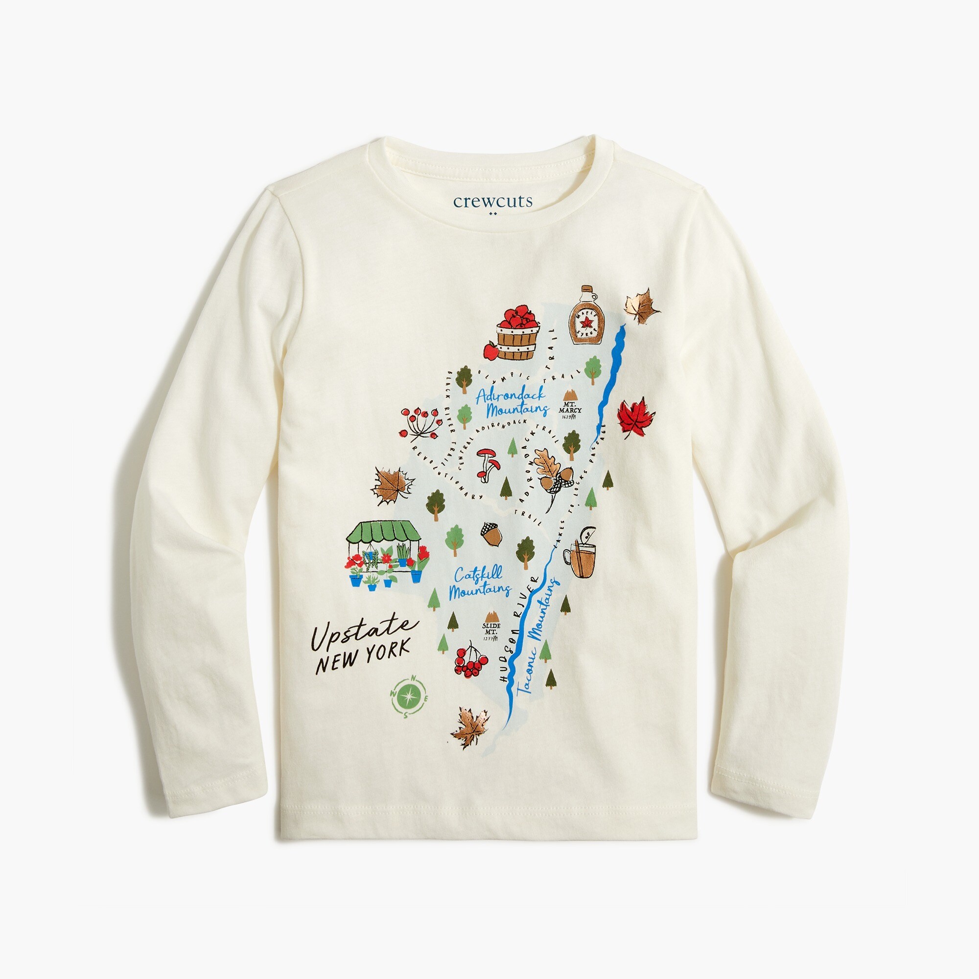 Girls' long-sleeve Upstate New York map graphic tee