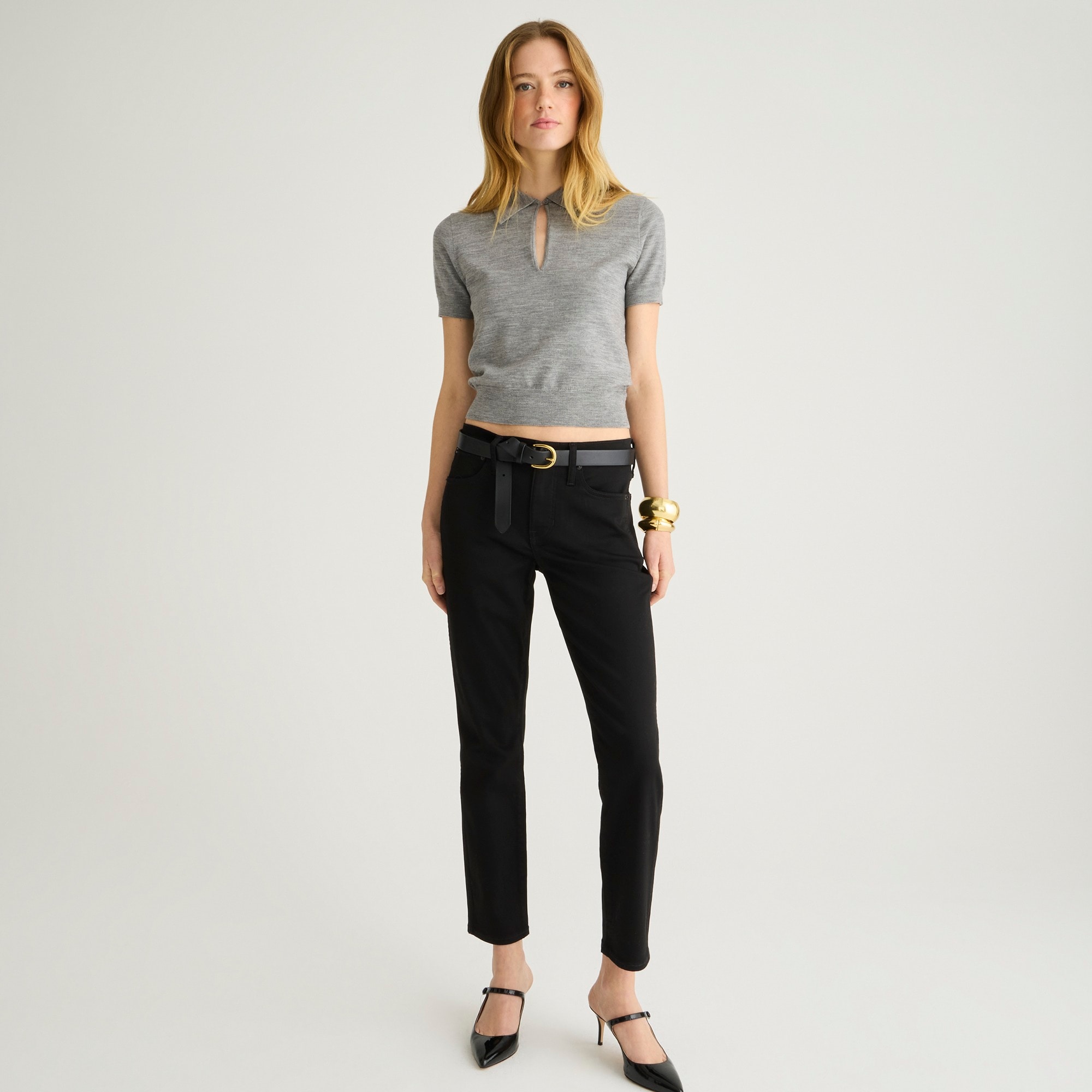 womens Petite 9" mid-rise vintage slim-straight jean in Stay Black wash