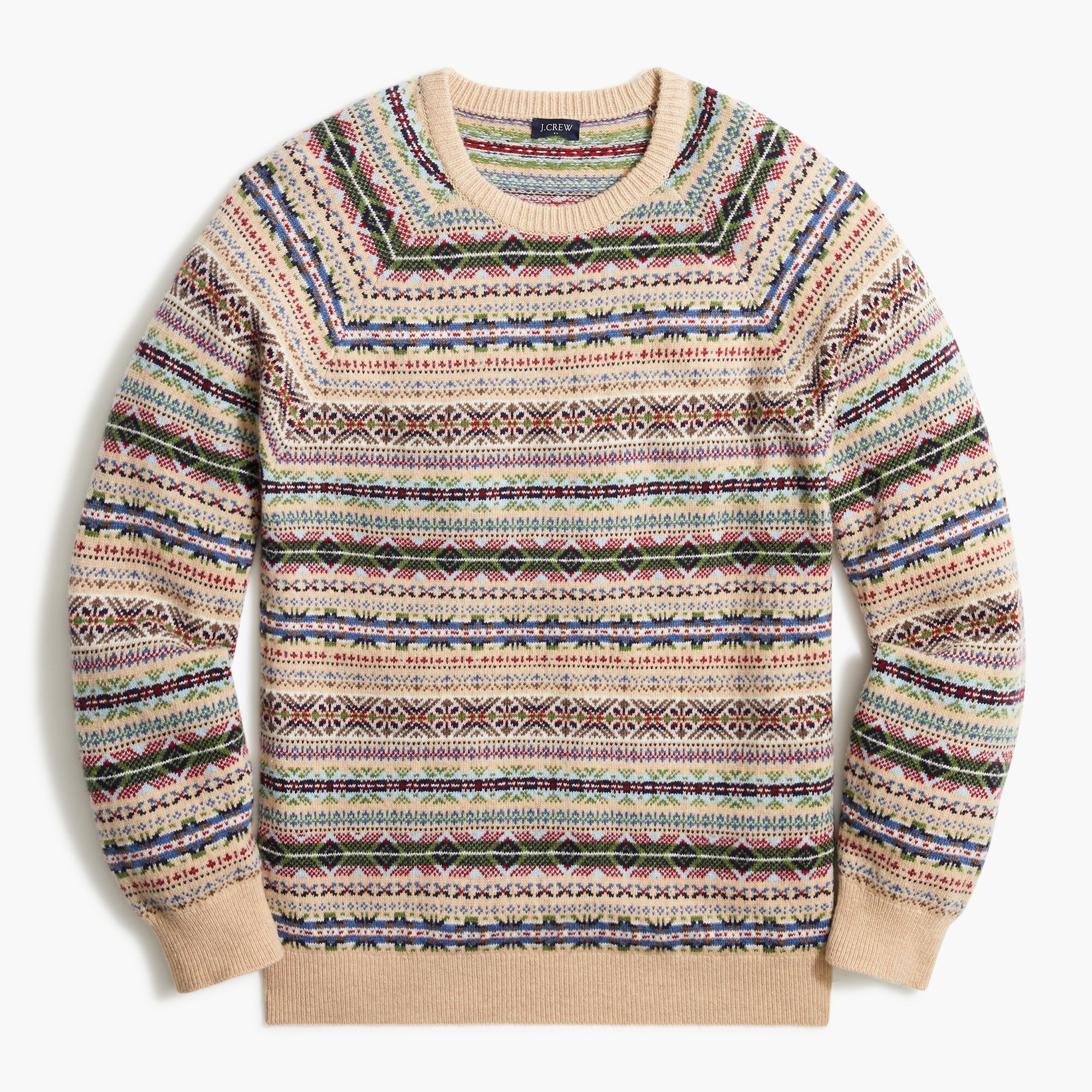 wool-blend fair isle crewneck sweater for men
