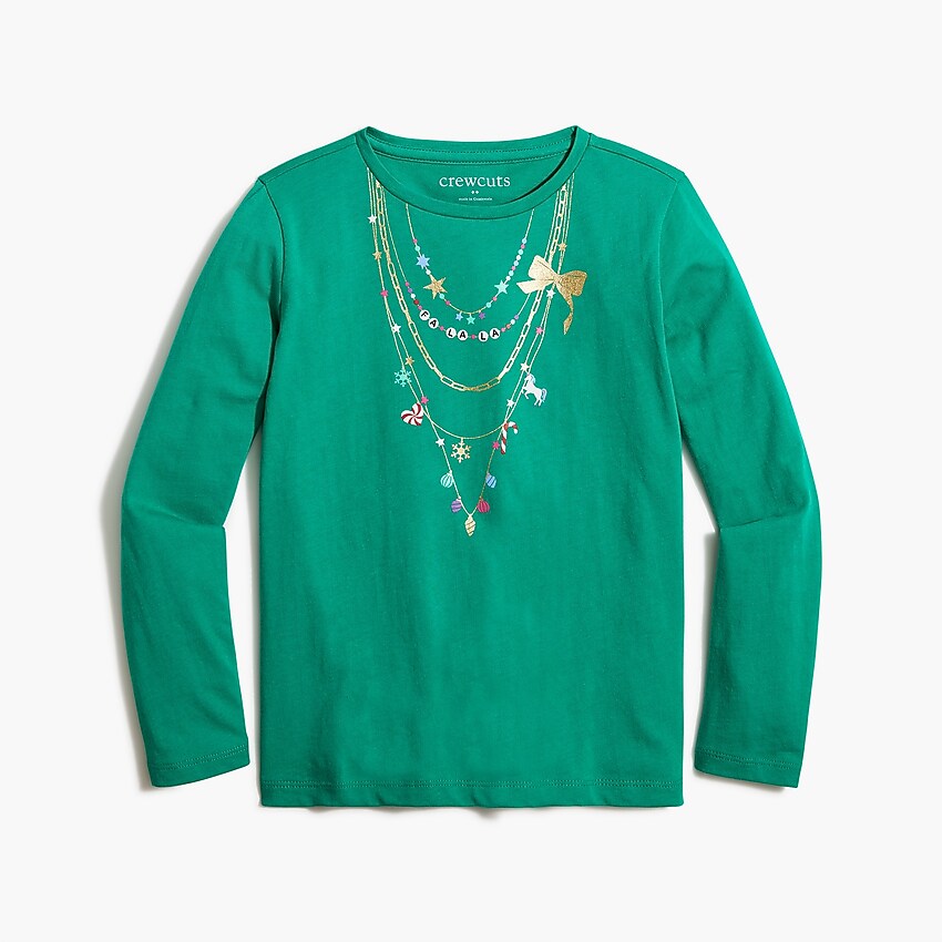 factory: girls' long-sleeve necklace graphic tee for girls, right side, view zoomed
