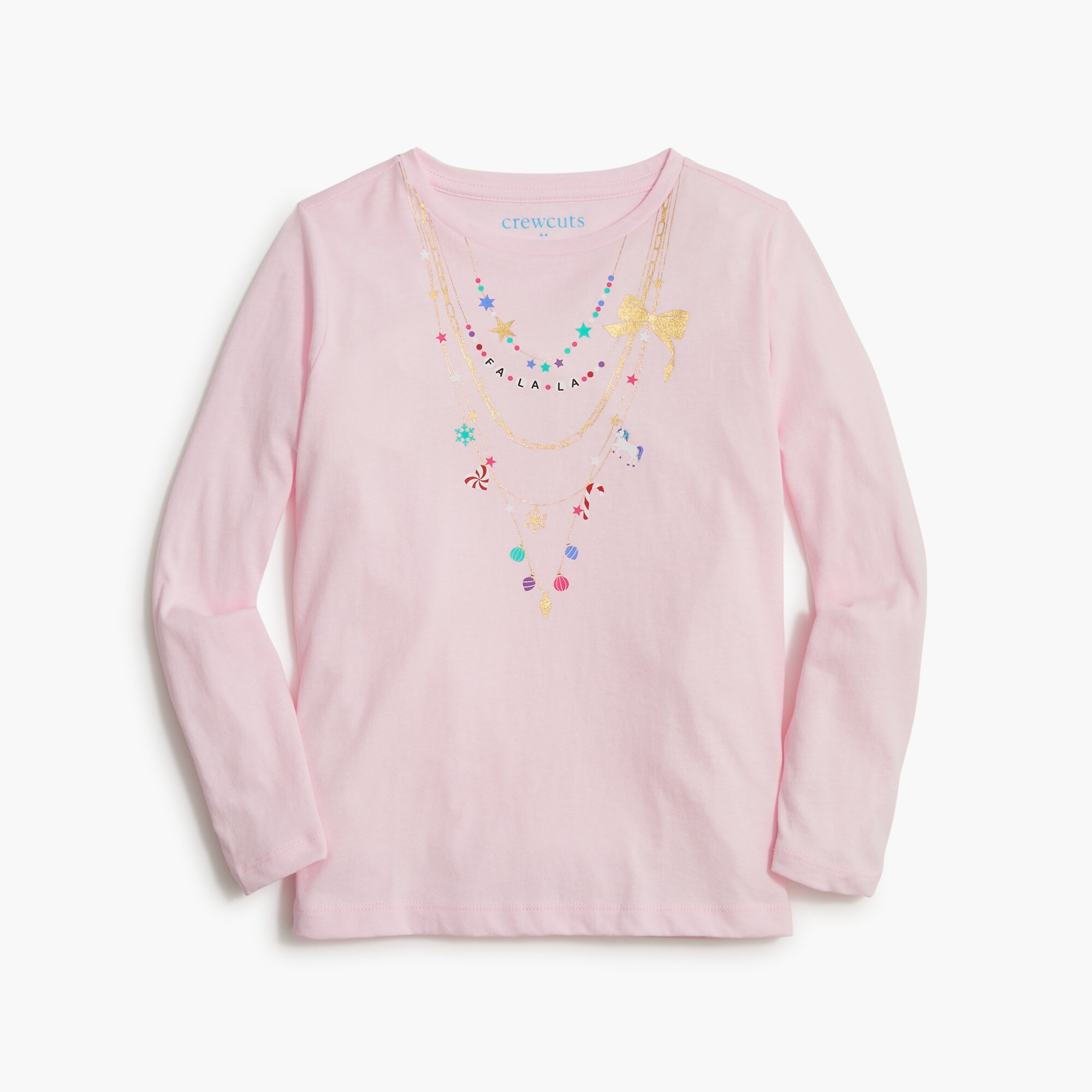 Girls' long-sleeve necklace graphic tee