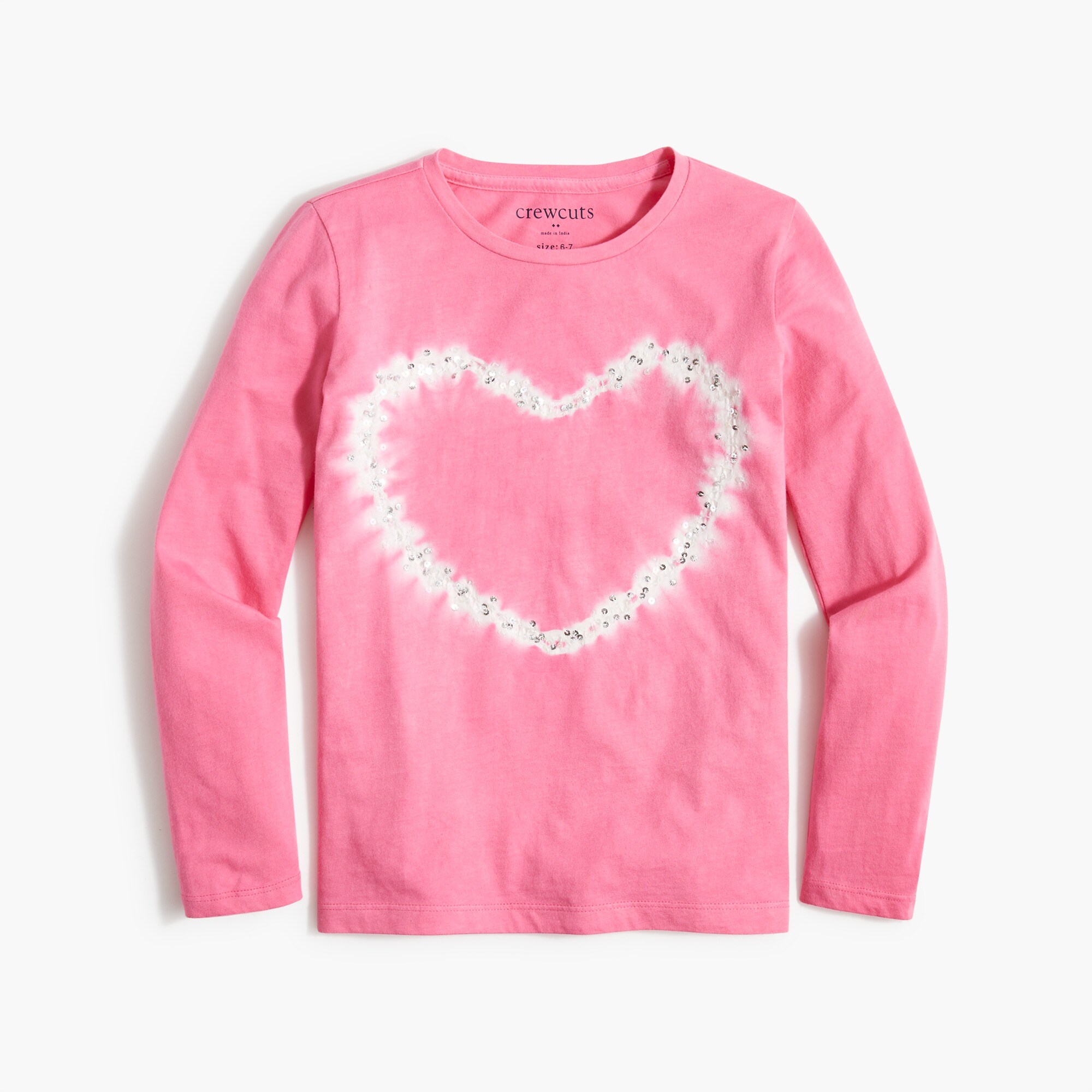 Girls' long-sleeve sparkly tie-dyed heart graphic tee