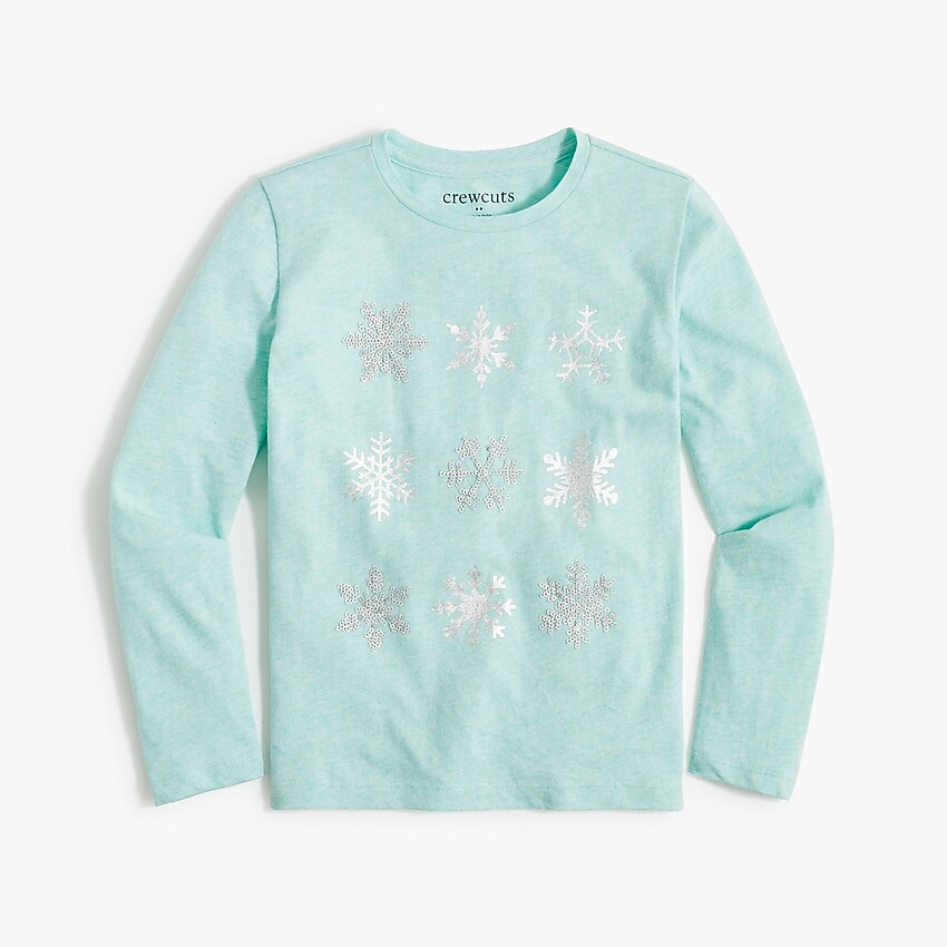 factory: girls' long-sleeve sparkly snowflake collage graphic tee for girls, right side, view zoomed