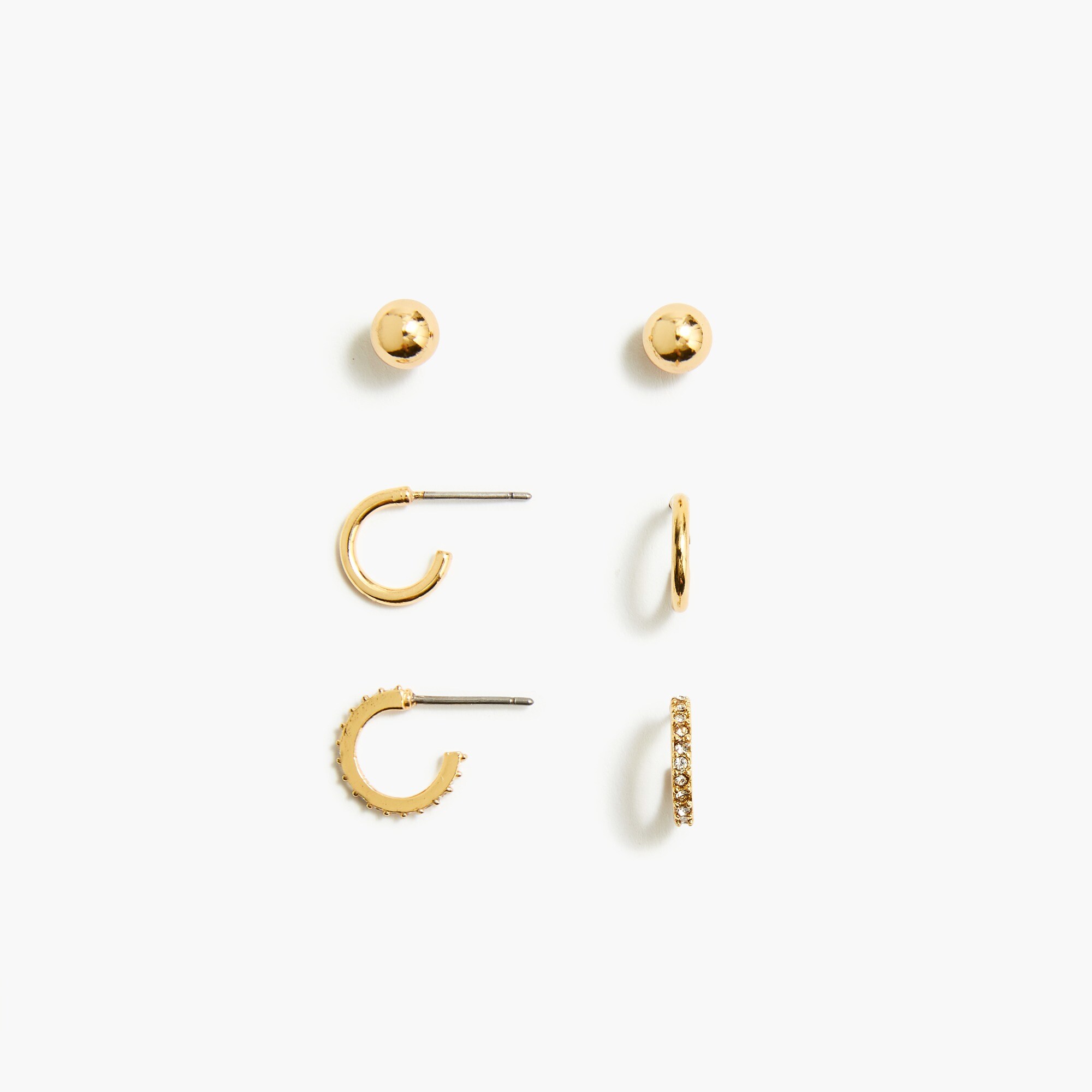 Stud mini hoop and huggie earrings set-of-three