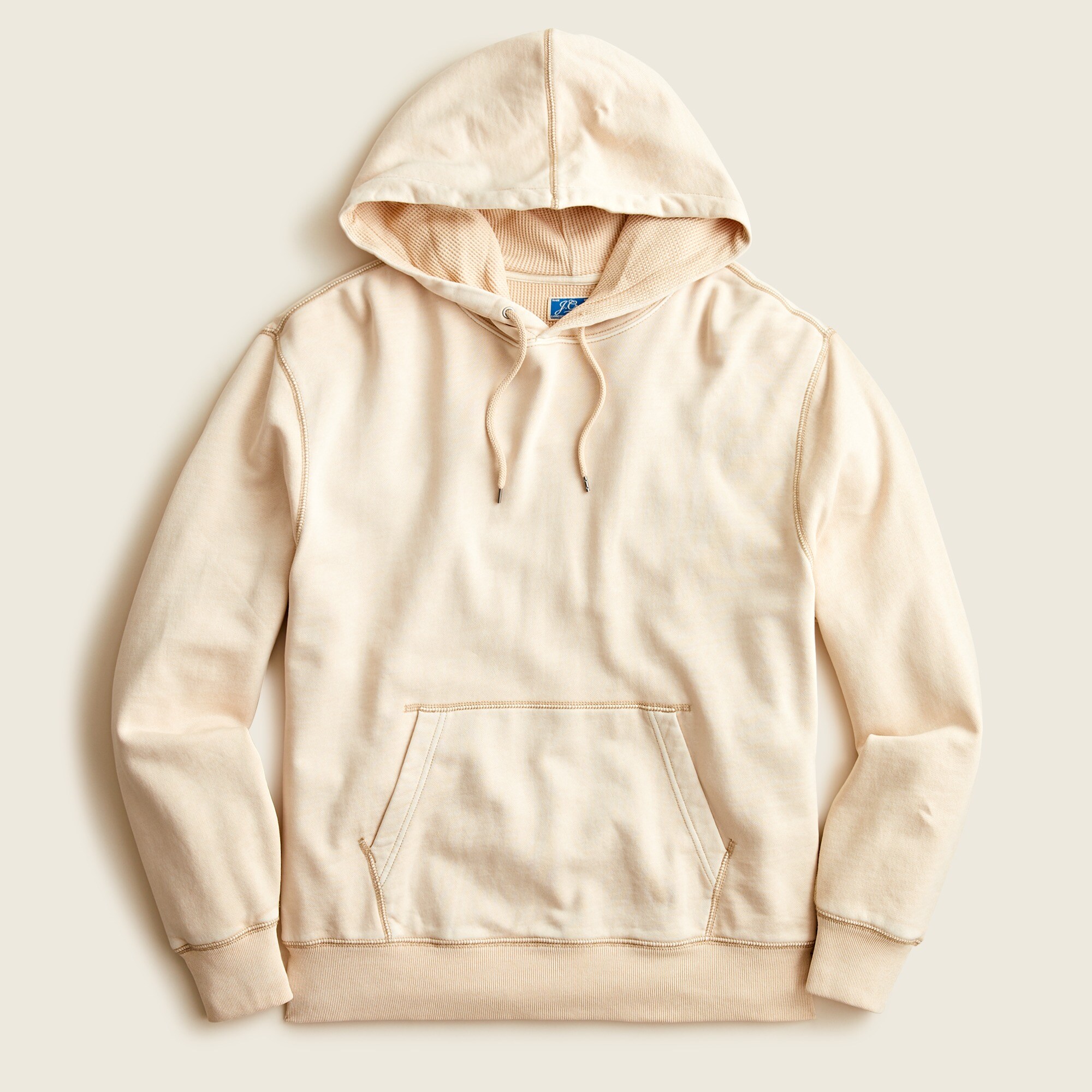 Garment-dyed waffle-lined french terry hoodie