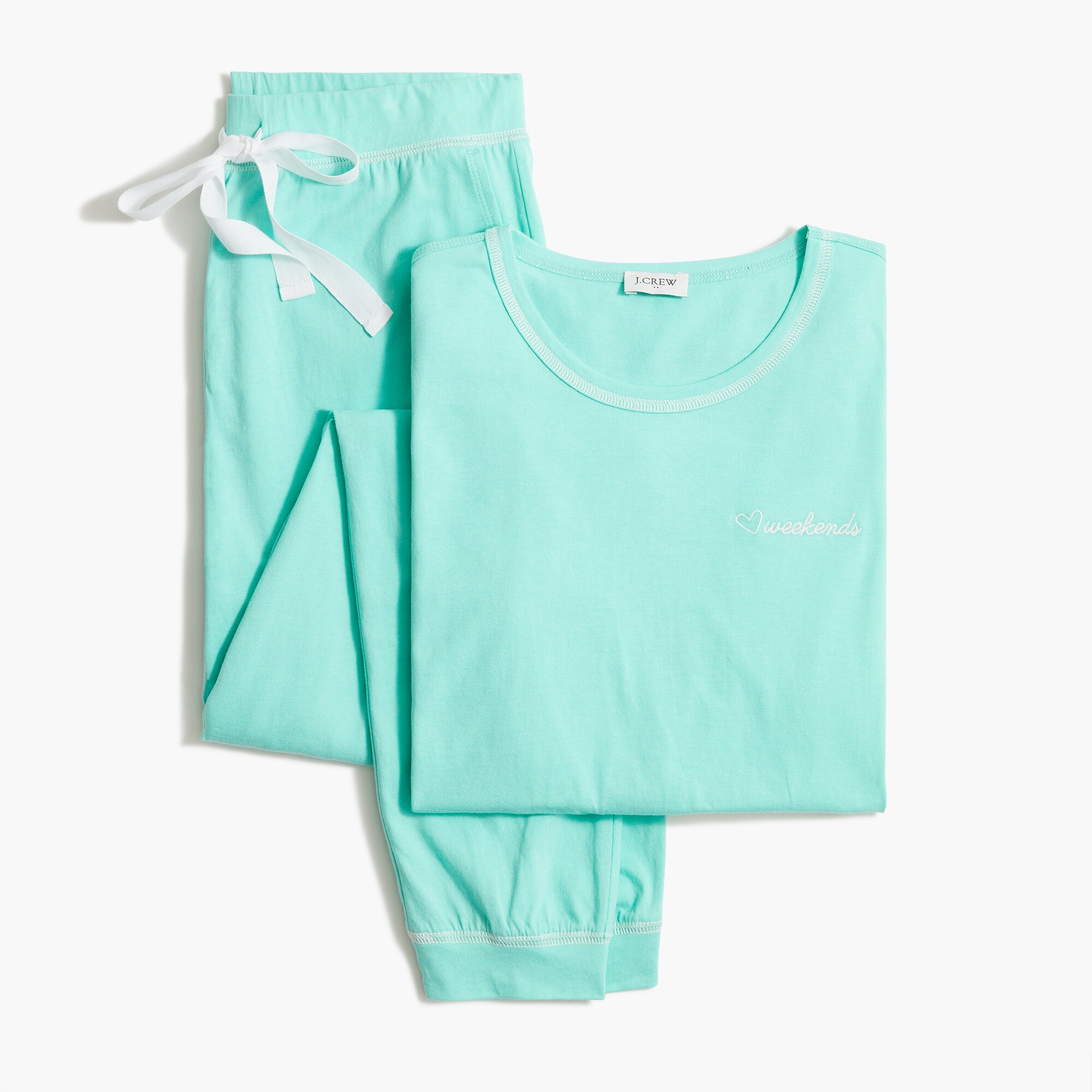 Embroidered cotton jersey pajama set