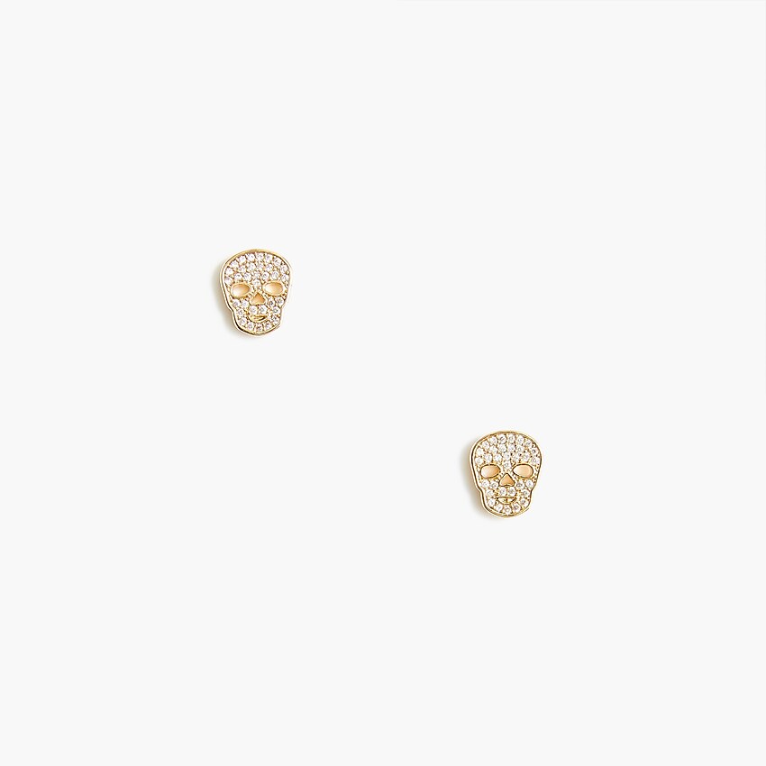 factory: pavé skull stud earrings for women, right side, view zoomed