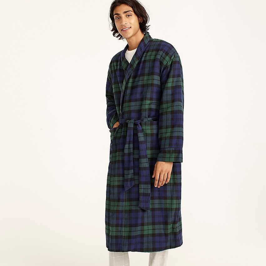 j.crew: sherpa-lined flannel robe for men, right side, view zoomed