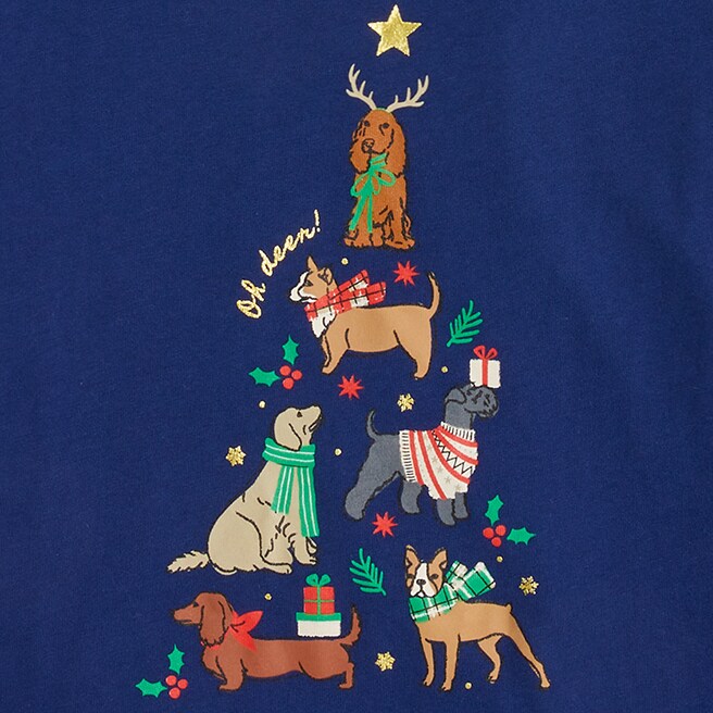 Holiday dog and tree graphic tee DOG TREE factory: holiday dog and tree graphic tee for women