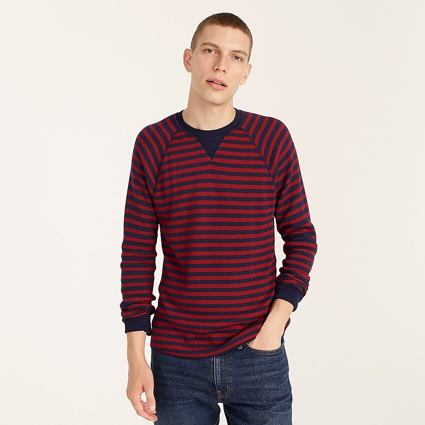 j.crew: mixed-waffle crewneck in stripe for men, right side, view zoomed