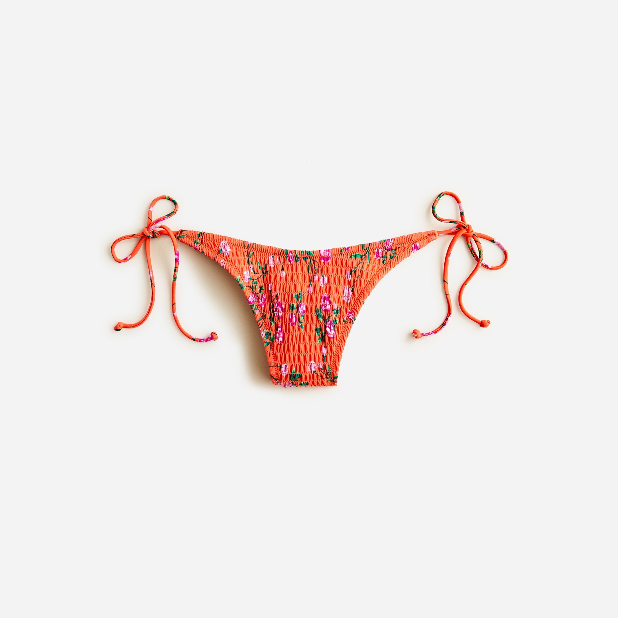 Smocked high-cut string bikini bottom in coral floral