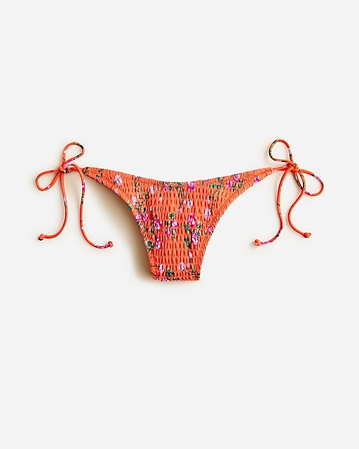  Smocked high-cut string bikini bottom in coral floral