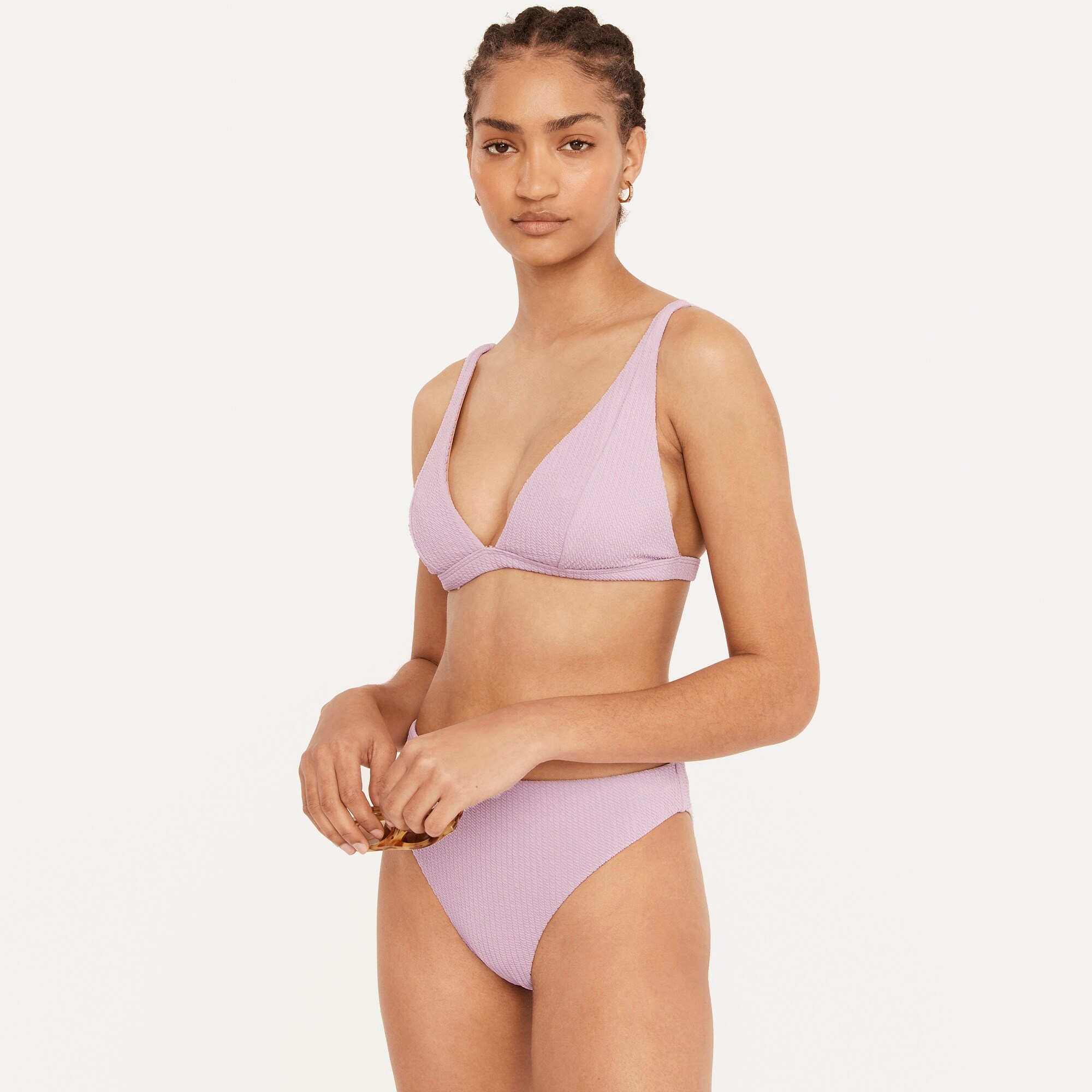  Textured plunge bikini top