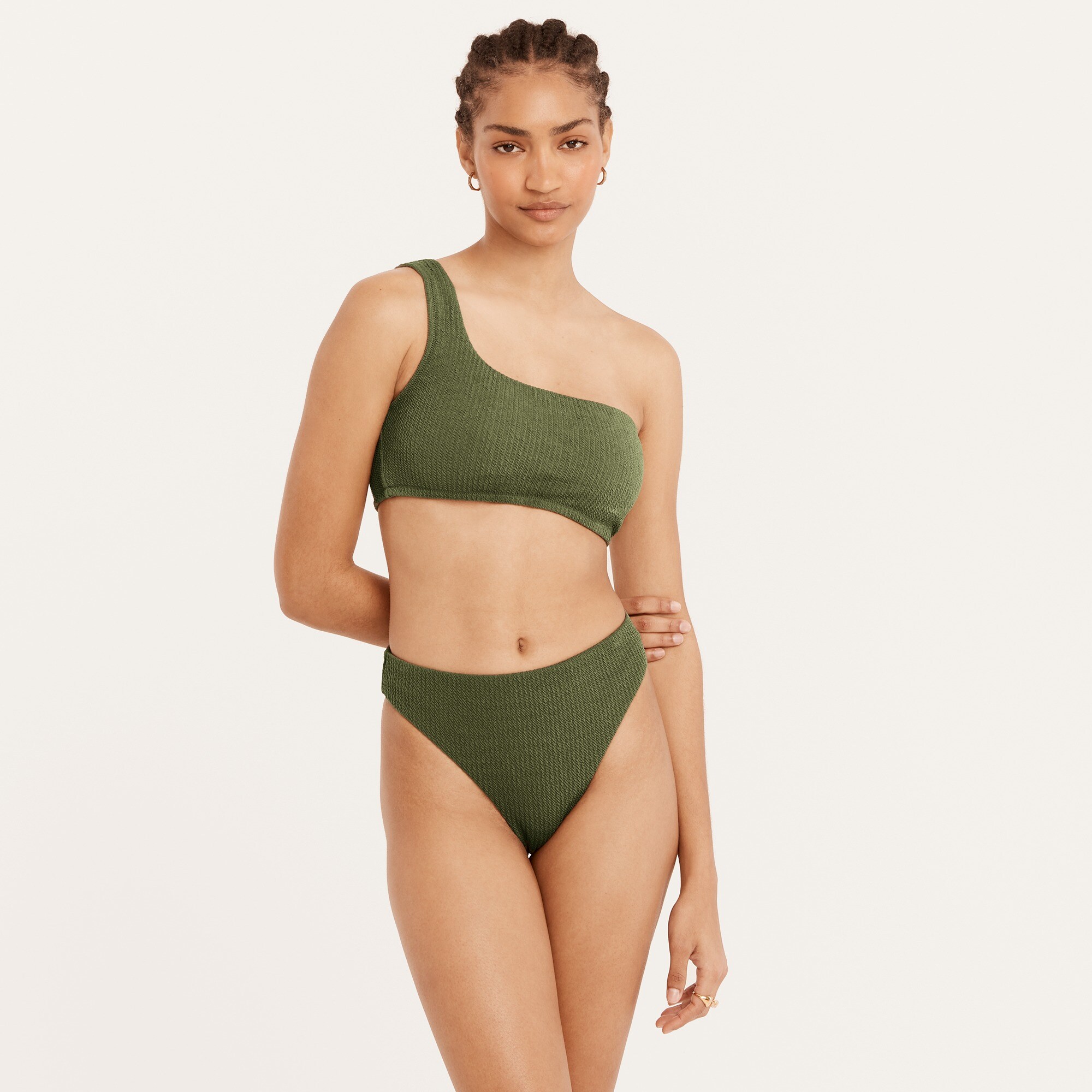 Textured high-rise cheeky bikini bottom