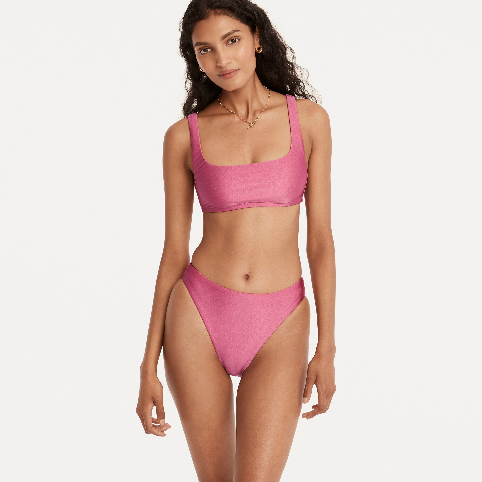 Shiny high-leg high-waisted bikini bottom