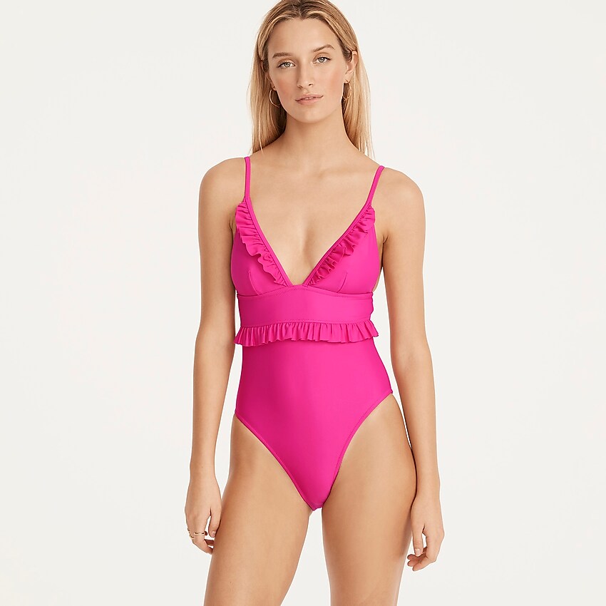 j.crew: ruffle plunge one-piece for women, right side, view zoomed