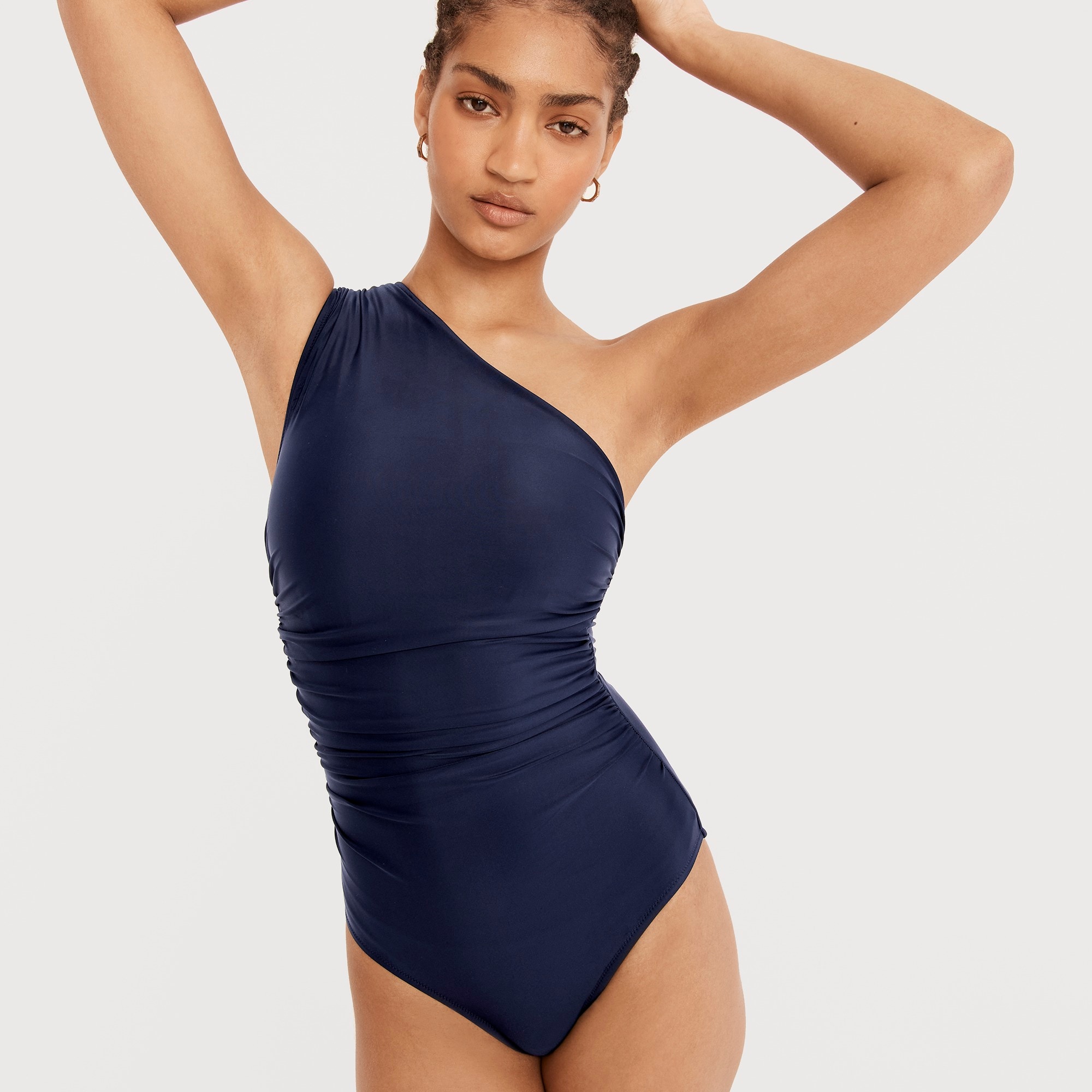 womens Long-torso ruched one-shoulder one-piece