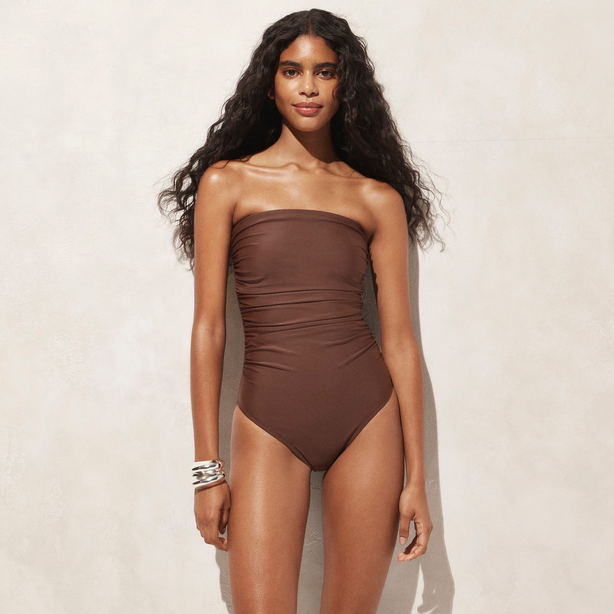 j.crew: ruched bandeau one-piece swimsuit for women