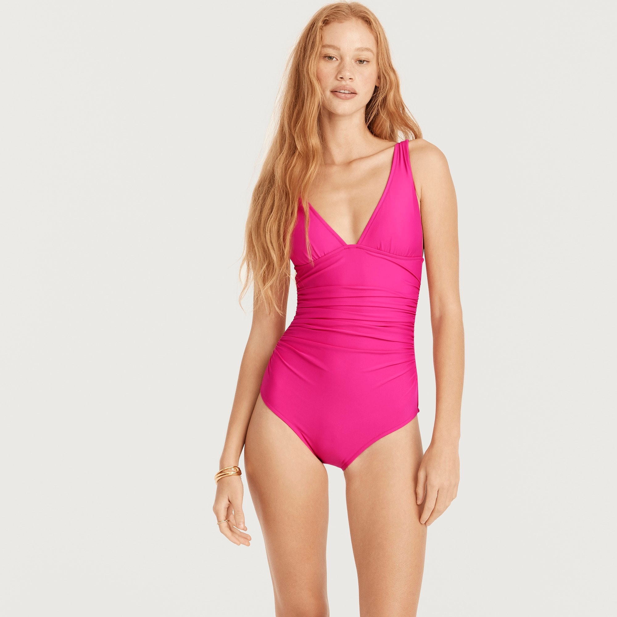  Long-torso ruched V-neck one-piece