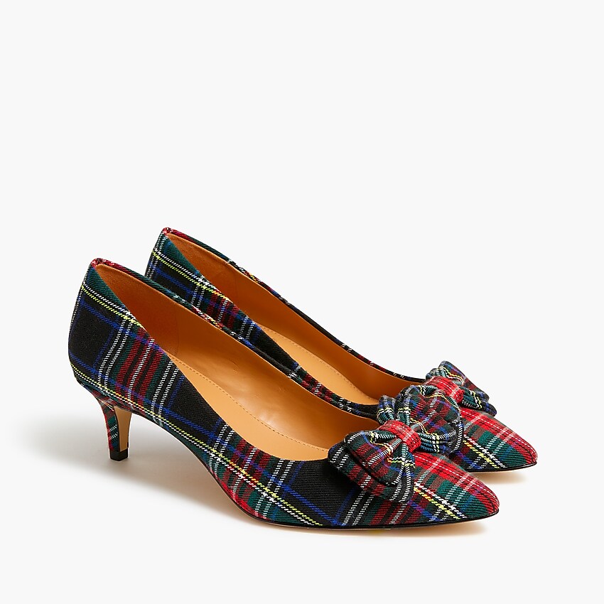 factory: esme tartan kitten heels with bow for women, right side, view zoomed