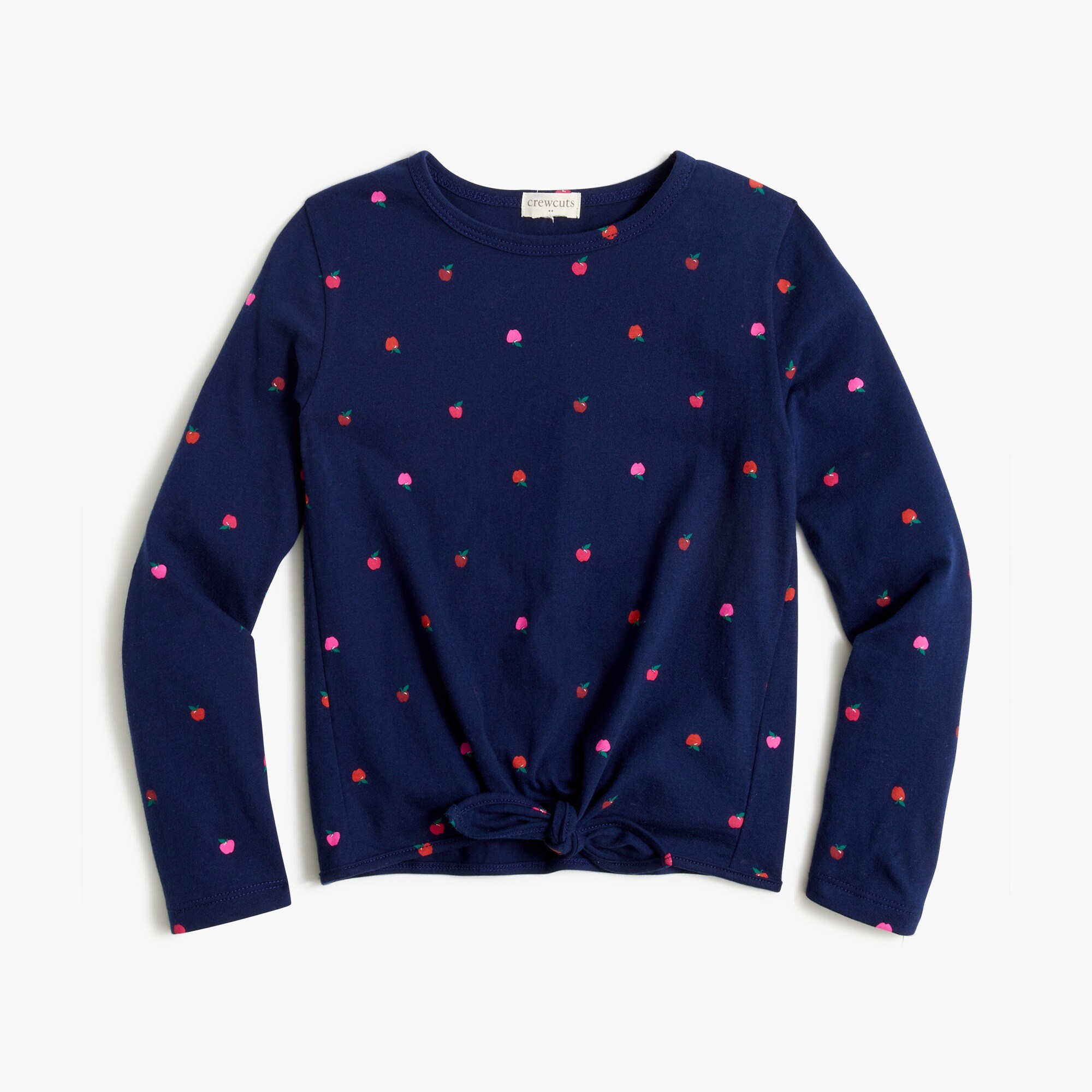 Girls' long-sleeve apple tie-front tee