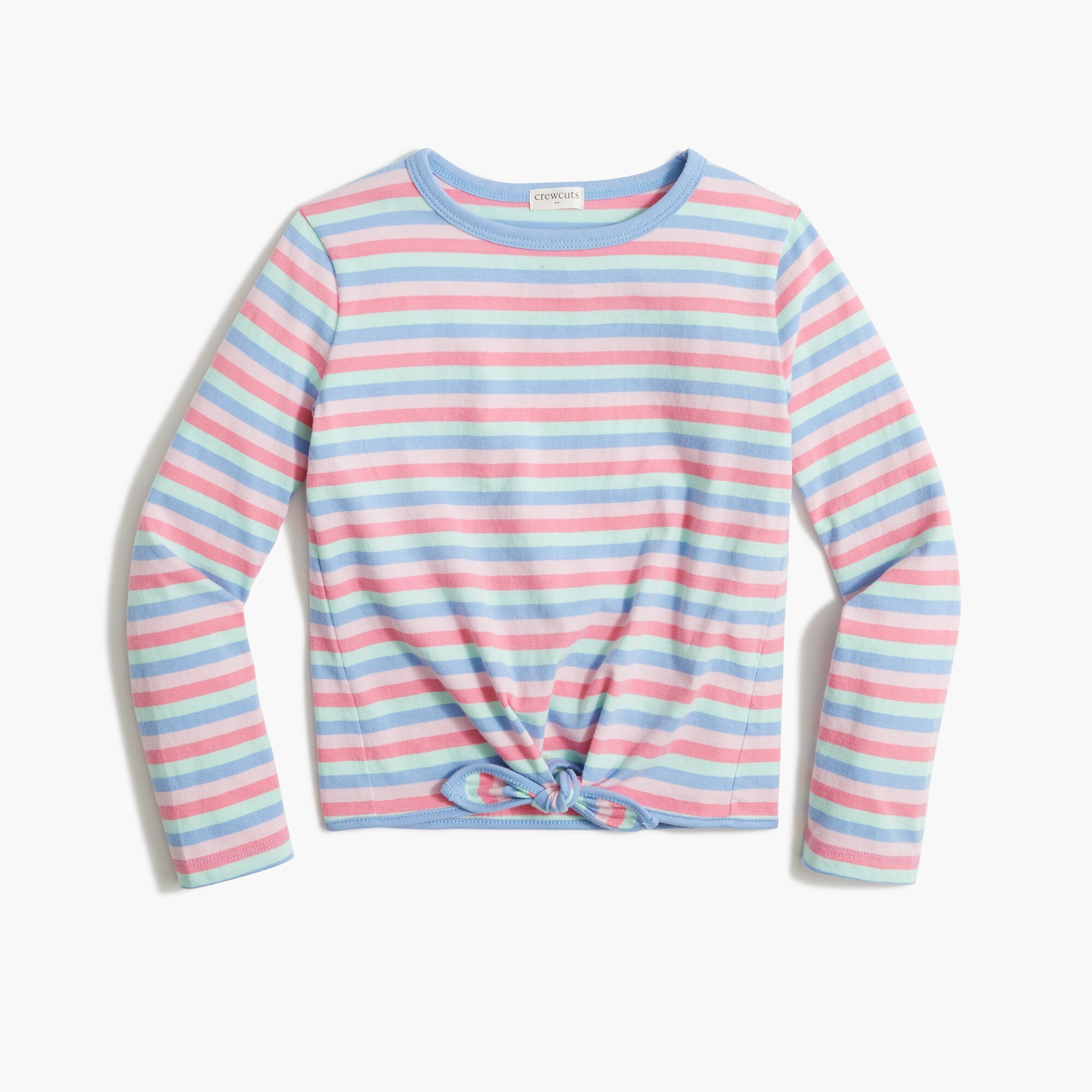 Girls' long-sleeve striped tie-front tee
