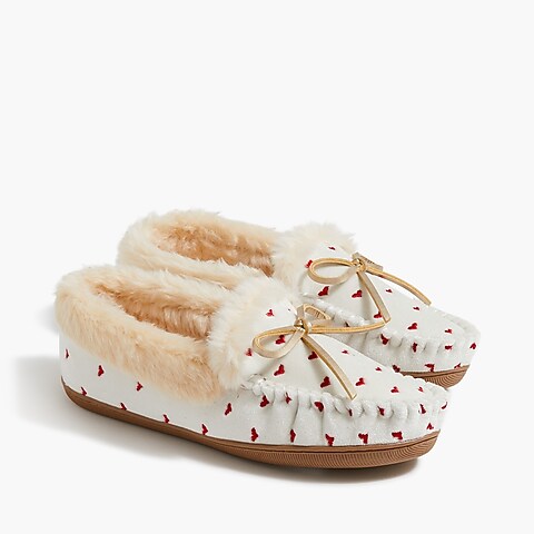 womens Embroidered heart moccasin slippers