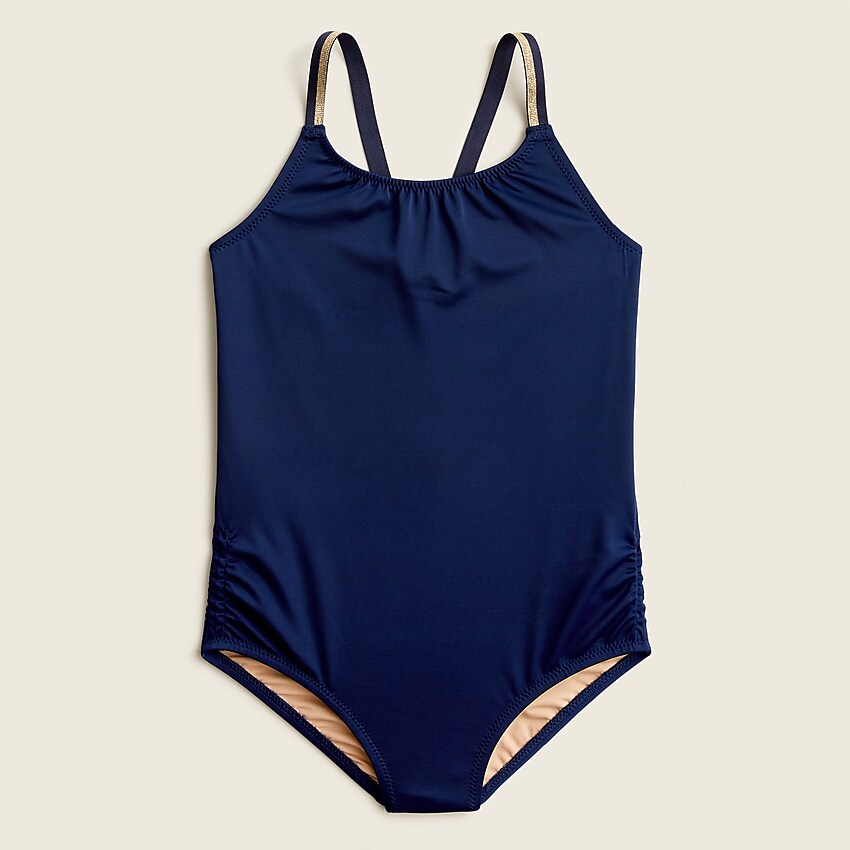 j.crew: girls' contrast strap one-piece swimsuit with upf 50+ for girls, right side, view zoomed