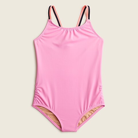  Girls' contrast-strap one-piece swimsuit with UPF 50+