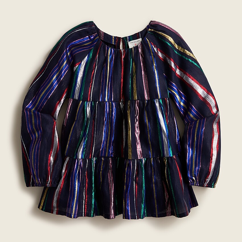 j.crew: girls' tiered top in metallic rainbow stripe for girls, right side, view zoomed