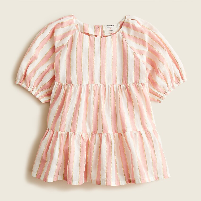 j.crew: girls' puff-sleeve tiered top in sparkle stripe for girls, right side, view zoomed