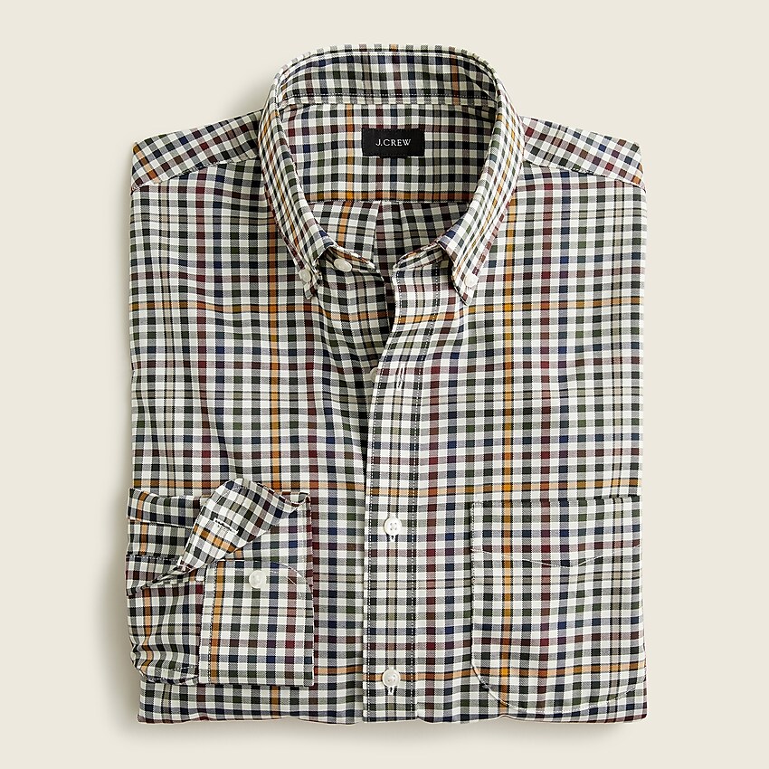 j.crew: bowery wrinkle-free cotton shirt in plaid for men, right side, view zoomed