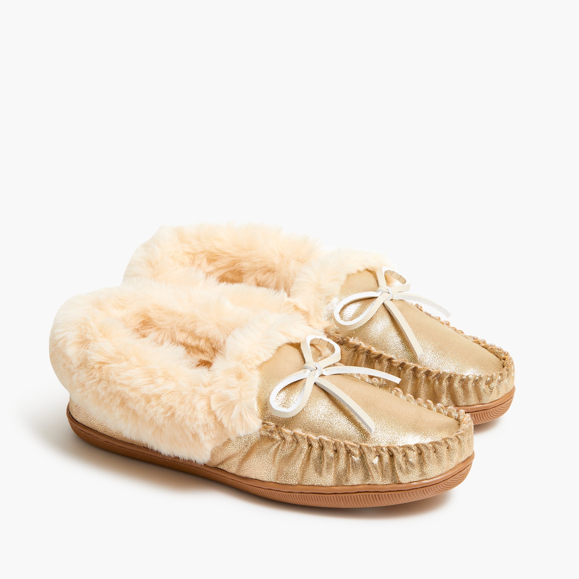 Metallic faux-shearling moccasins