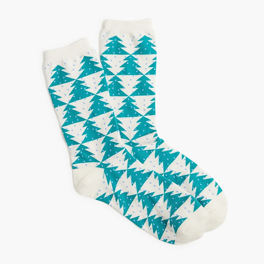 factory: holiday trees trouser socks for women, right side, view zoomed