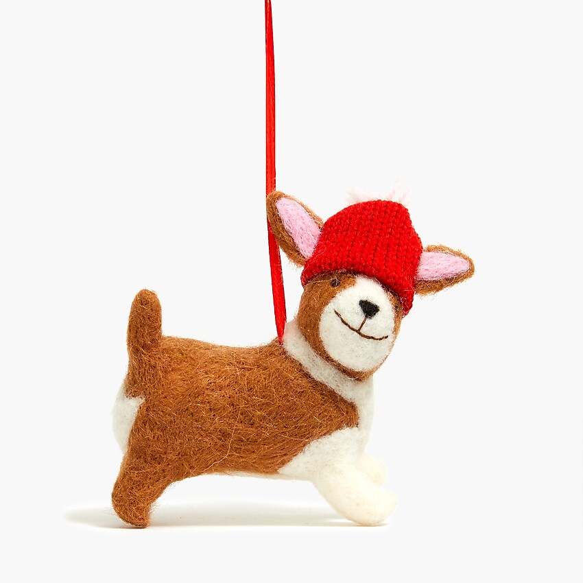 factory: santa dog felt ornament for women, right side, view zoomed