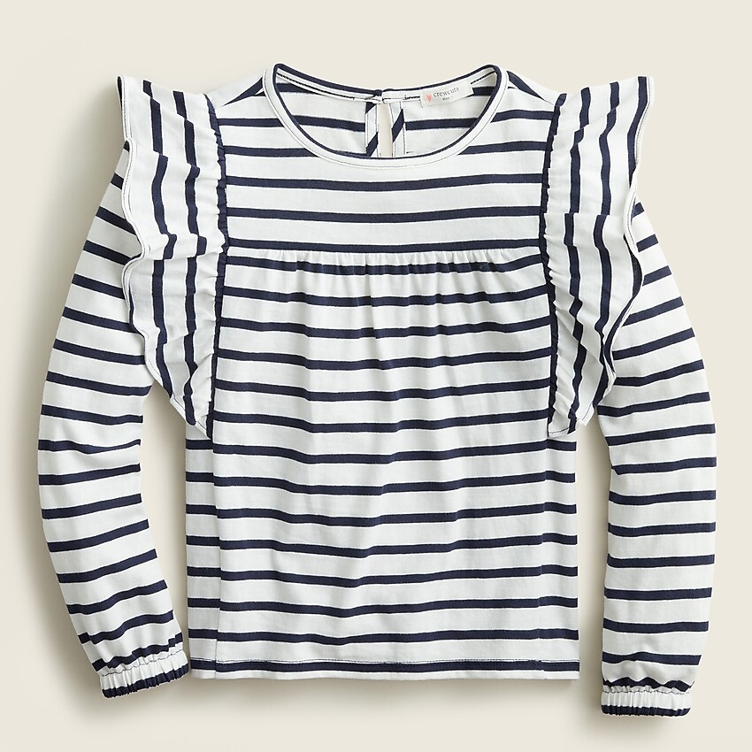 j.crew: girls long-sleeve ruffle-shoulder t-shirt for girls, right side, view zoomed