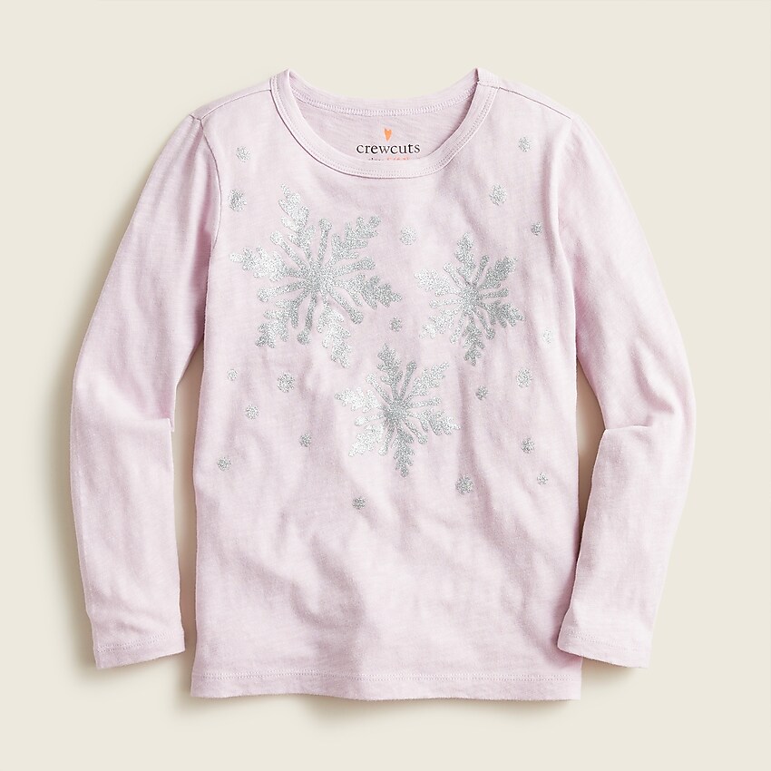 j.crew: girls' long-sleeve snowflake t-shirt for girls, right side, view zoomed
