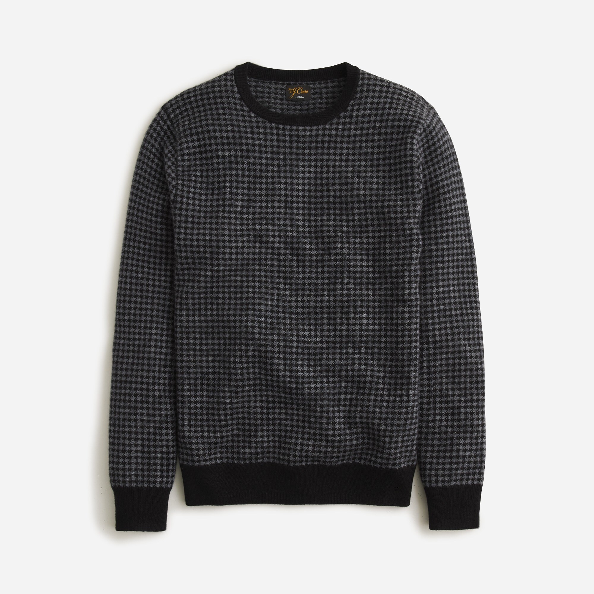 Cashmere crewneck sweater in houndstooth