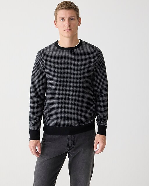 mens Cashmere crewneck sweater in houndstooth